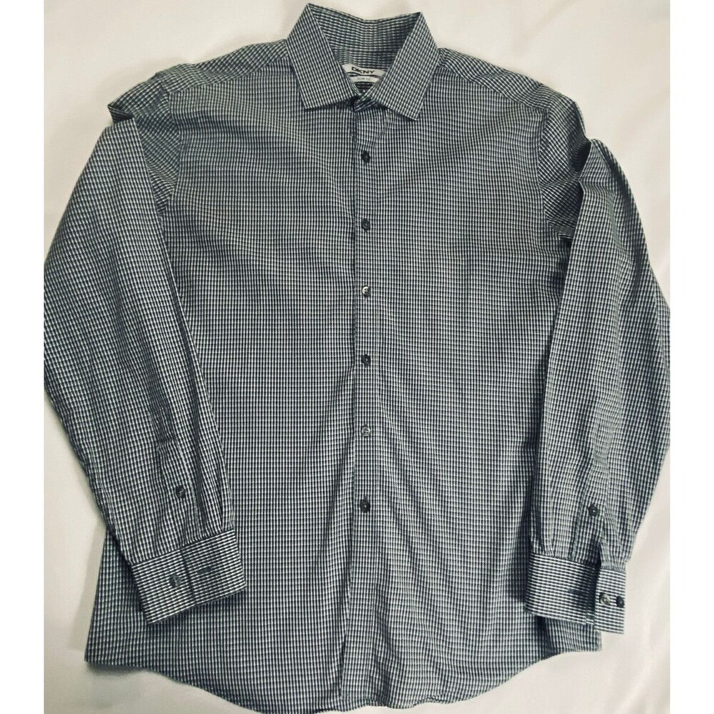 DKNY Mens Slim Fit Multicolor Check Button Up Long Sleeve Size 16